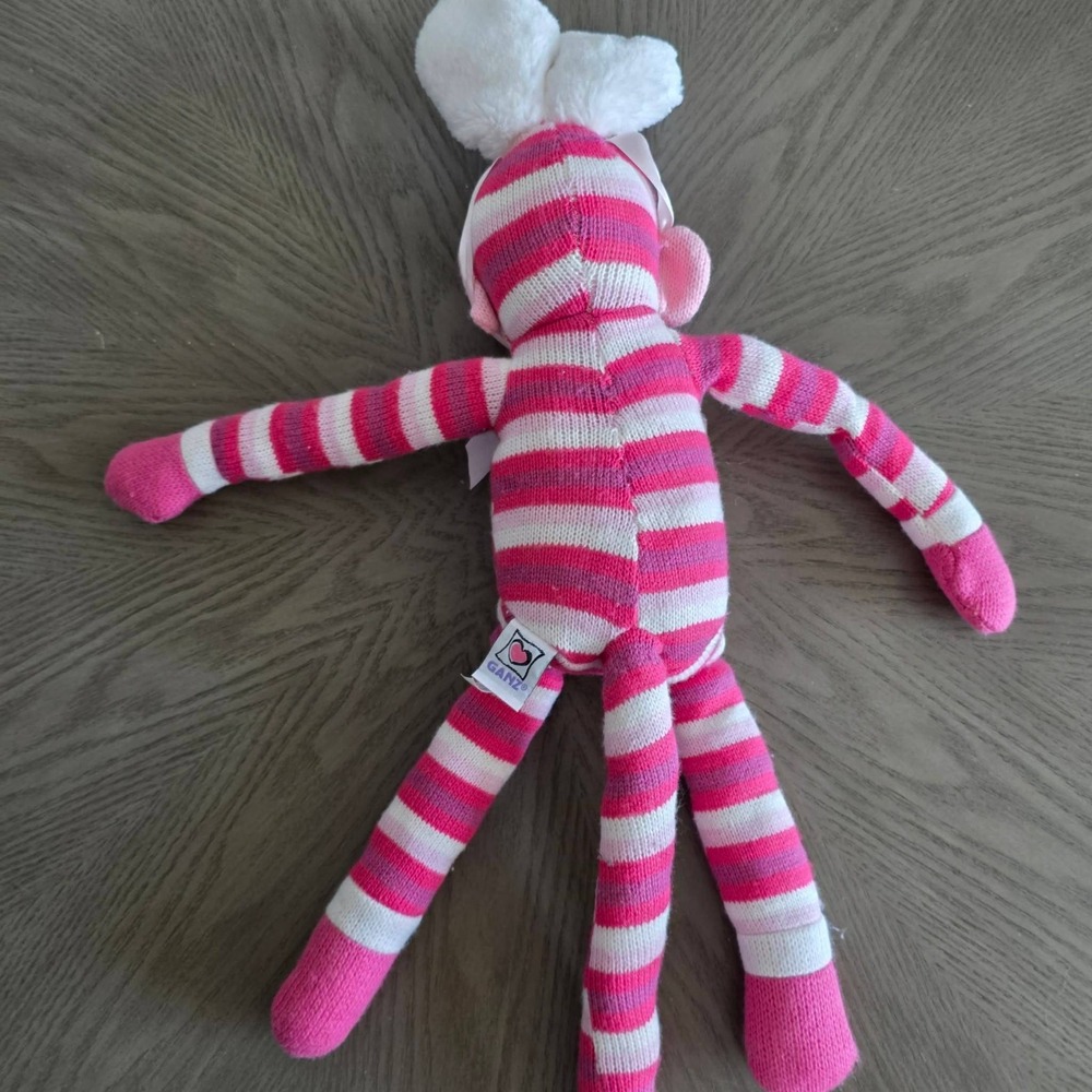 Ganz Heritage Collection Pink Striped Sock Monkey Bunny Ears Plush 21" Retired - Picture 3 of 8